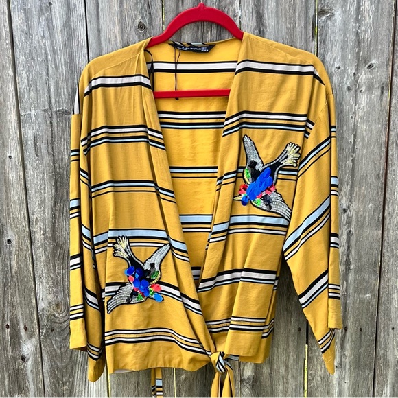 Zara Kimono Wrap Sequin Top Size Medium/Large Mustard Yellow Great Condition - Picture 4 of 12